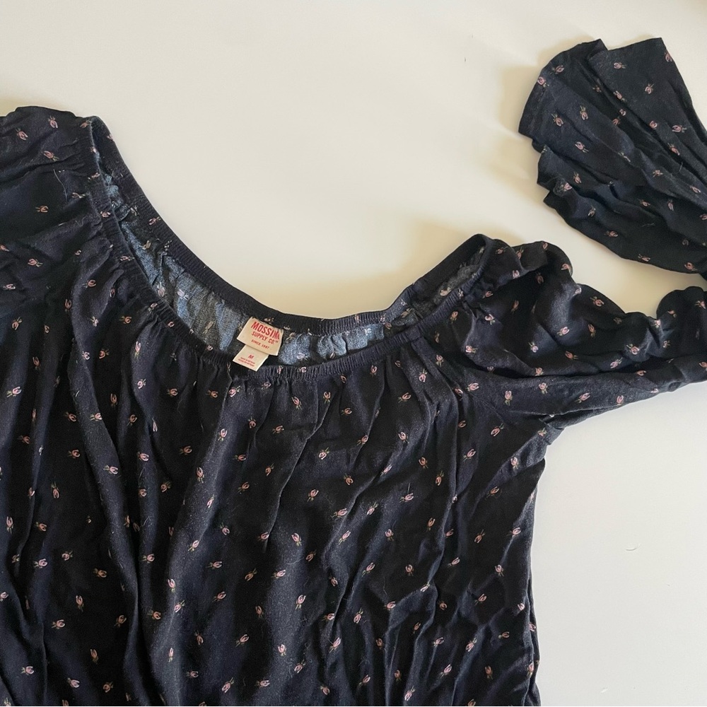 Mossimo Women’s Black Floral Shoulder Blouse with Flare Sleeves